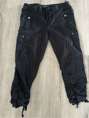 INC International Concepts Black Cargo Drawstring Shirred Capri Pants 10